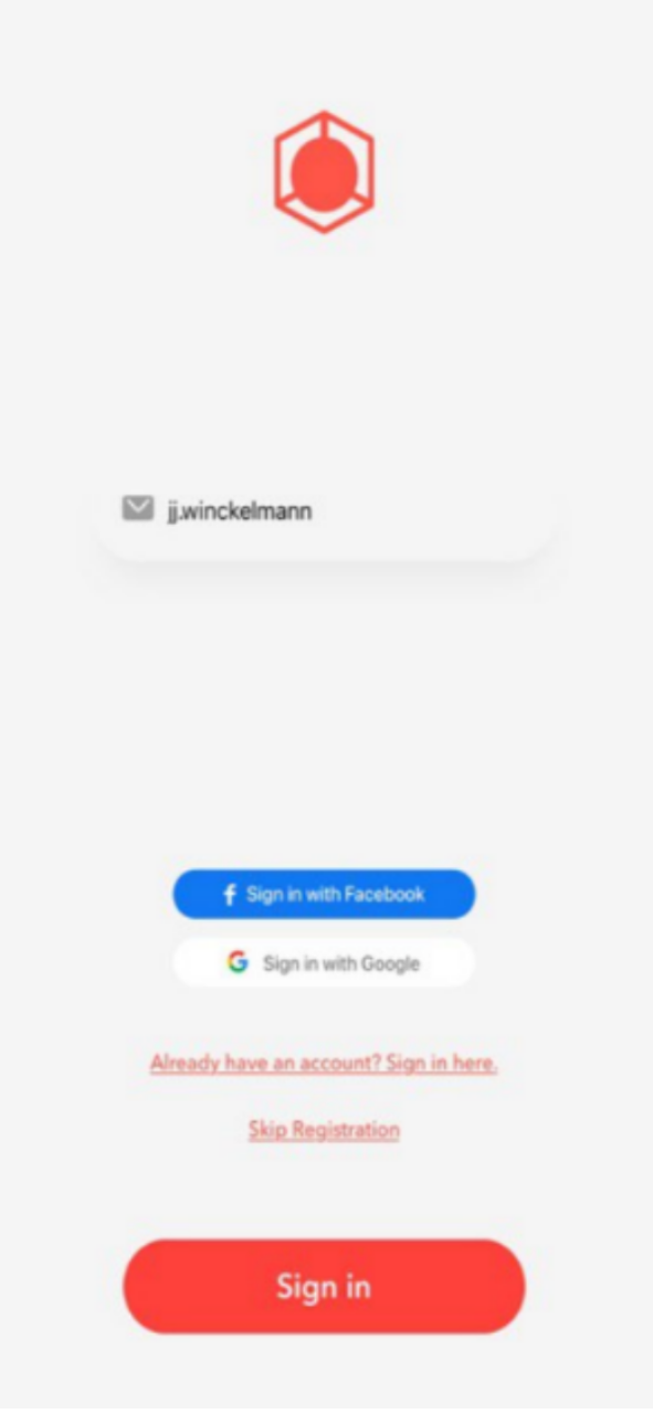Screenshot of the app's login page